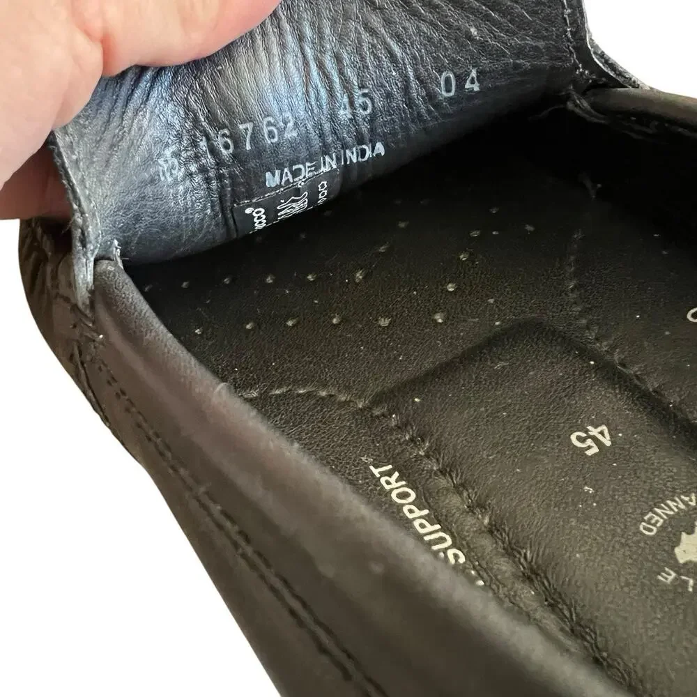 Ecco Black Leather Moc Driving Loafers Size 45 11-11.5 Slip On